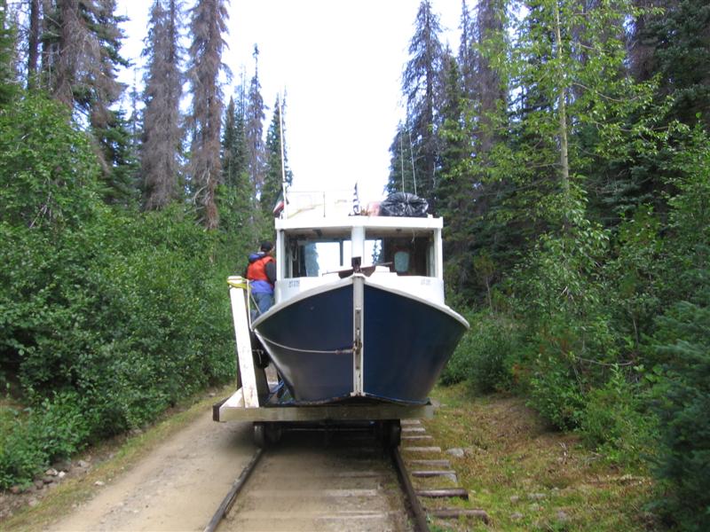 Boat on the portage rails